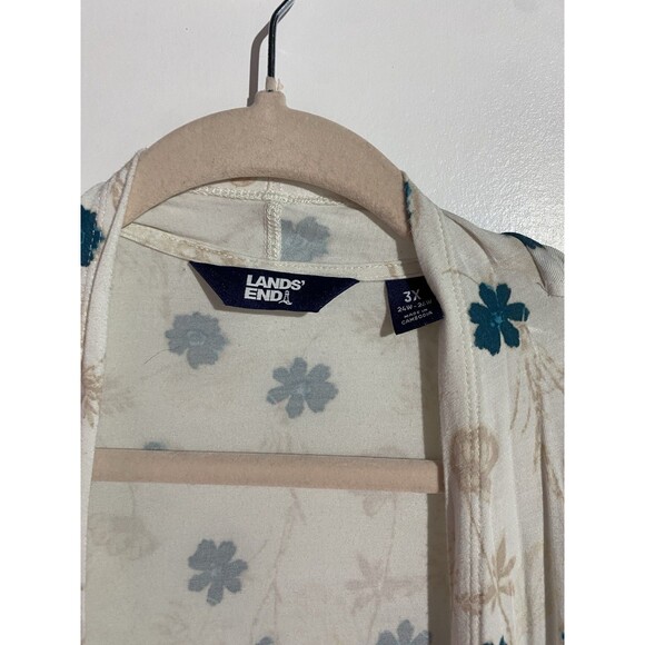 Lands End Cardigan 3X Cream Floral Liquid Knit Travel Office Open Duster Topper - Picture 6 of 12